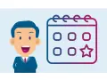Un homme souriant à côté d'un calendrier avec une étoile, symbolisant un bon de délégation CSE approuvé.