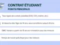 Contrat étudiant : embauche dès 14 ans, SMIC horaire à partir de 18 ans, temps de travail spécifique pour les mineurs. Idéal pour un premier travail à 17 ans.
