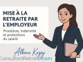 Illustration d'une consultante expliquant la mise à la retraite par l'employeur, ses procédures et protections pour le salarié.