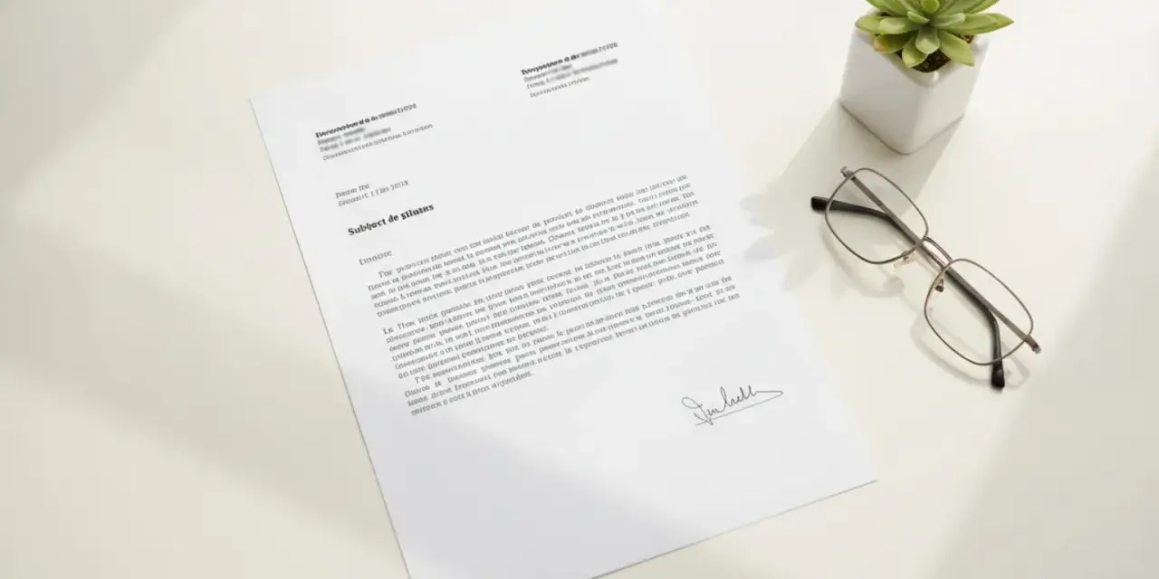 Une lettre de départ à la retraite est posée sur un bureau, à côté de lunettes et d'une plante.