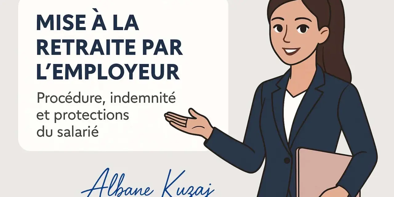 Illustration d'une consultante expliquant la mise à la retraite par l'employeur, ses procédures et protections pour le salarié.