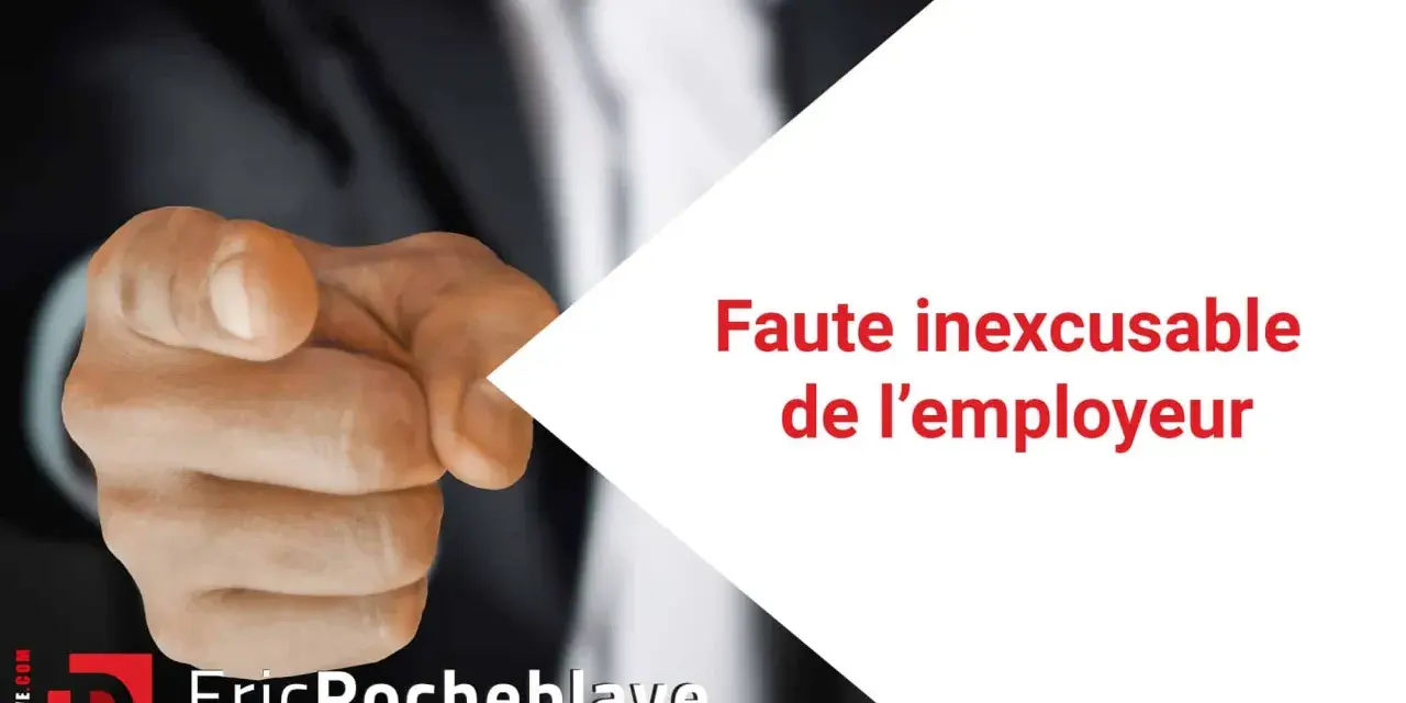 Main d'un homme pointant du doigt, avec le texte "Faute inexcusable de l'employeur". Jurisprudence sur la faute inexcusable.
