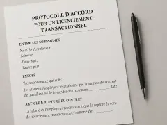 Protocole d'accord pour un licenciement transactionnel en France. Un stylo noir repose à côté du document.