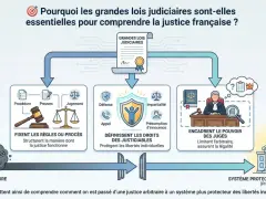 Schéma expliquant l'importance des lois judiciaires. La jurisprudence en droit social évolue pour passer d'une justice arbitraire à un système protecteur des libertés.
