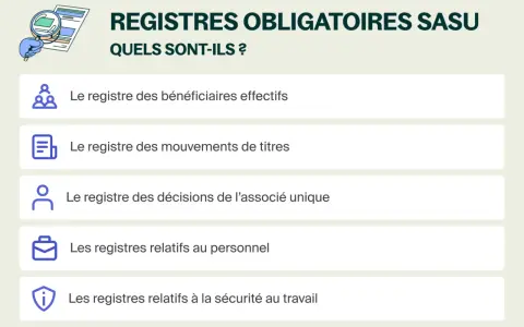 Liste des registres obligatoires pour une SASU : bénéficiaires effectifs, mouvements de titres, décisions de l'associé unique, personnel, sécurité au travail.