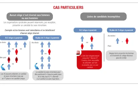 Modèle affichage liste candidats CSE : exemples de composition de listes, notamment pour les sexes minoritaires.
