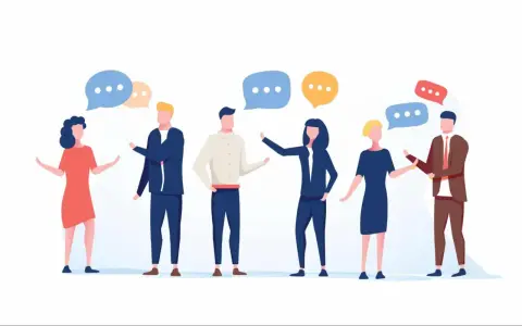 Six personnes discutent, leurs bulles de dialogue flottant au-dessus. Un baromètre social de la communication.