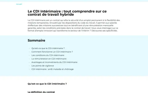 Le CDI intérimaire, un contrat hybride alliant sécurité et flexibilité, est expliqué en détail. Il sécurise les parcours professionnels des salariés intérimaires après 36 mois.