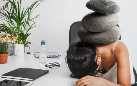 Une femme accablée par des pierres sur la tête, symbolisant le poids du harcèlement au travail. Le référent harcèlement CSE heures de délégation est dépassé.
