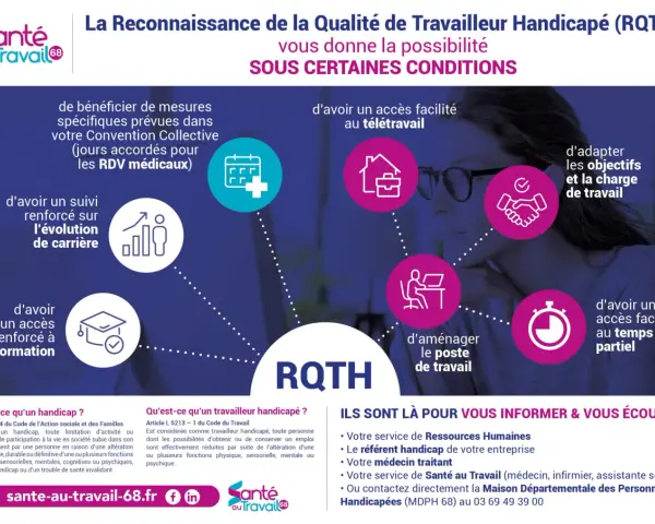 La RQTH offre des avantages : télétravail, suivi carrière, formation, adaptation du poste, temps partiel. C'est une autorisation d'absence travailleur handicapé.