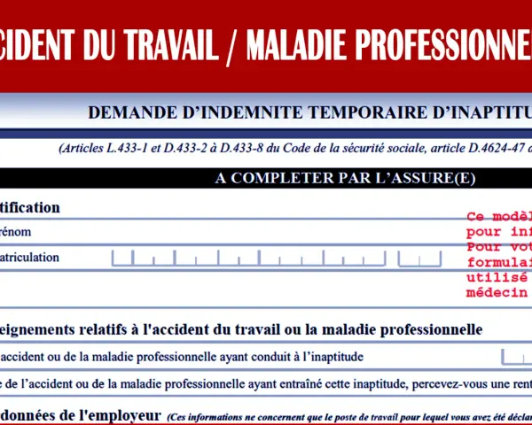 Formulaire de demande d'indemnité temporaire d'inaptitude. Il détaille les informations pour calculer le montant de l'indemnité.