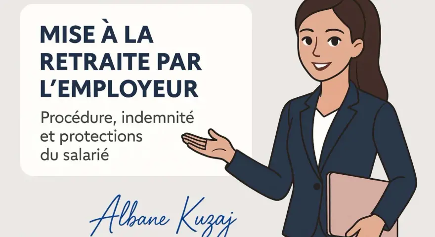 Illustration d'une consultante expliquant la mise à la retraite par l'employeur, ses procédures et protections pour le salarié.