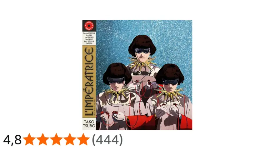 Trois personnages identiques, aux coiffures étranges et colliers pointus, semblent en arrêt de travail après un tako-tsubo, sur la pochette de "L'Impératrice".