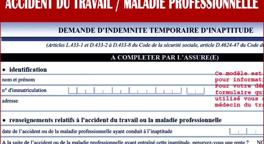 Formulaire de demande d'indemnité temporaire d'inaptitude. Il détaille les informations pour calculer le montant de l'indemnité.