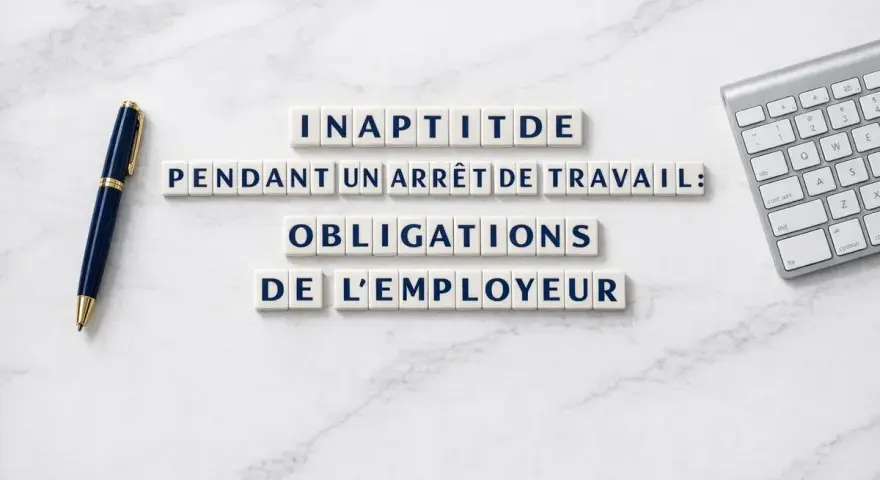 Inaptitude pendant arrêt de travail : obligations de l'employeur. Stylo et clavier sur fond marbre.
