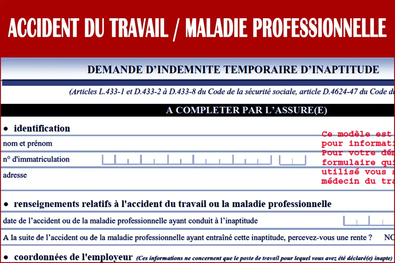Formulaire de demande d'indemnité temporaire d'inaptitude refusée. Il concerne un accident du travail ou une maladie professionnelle.